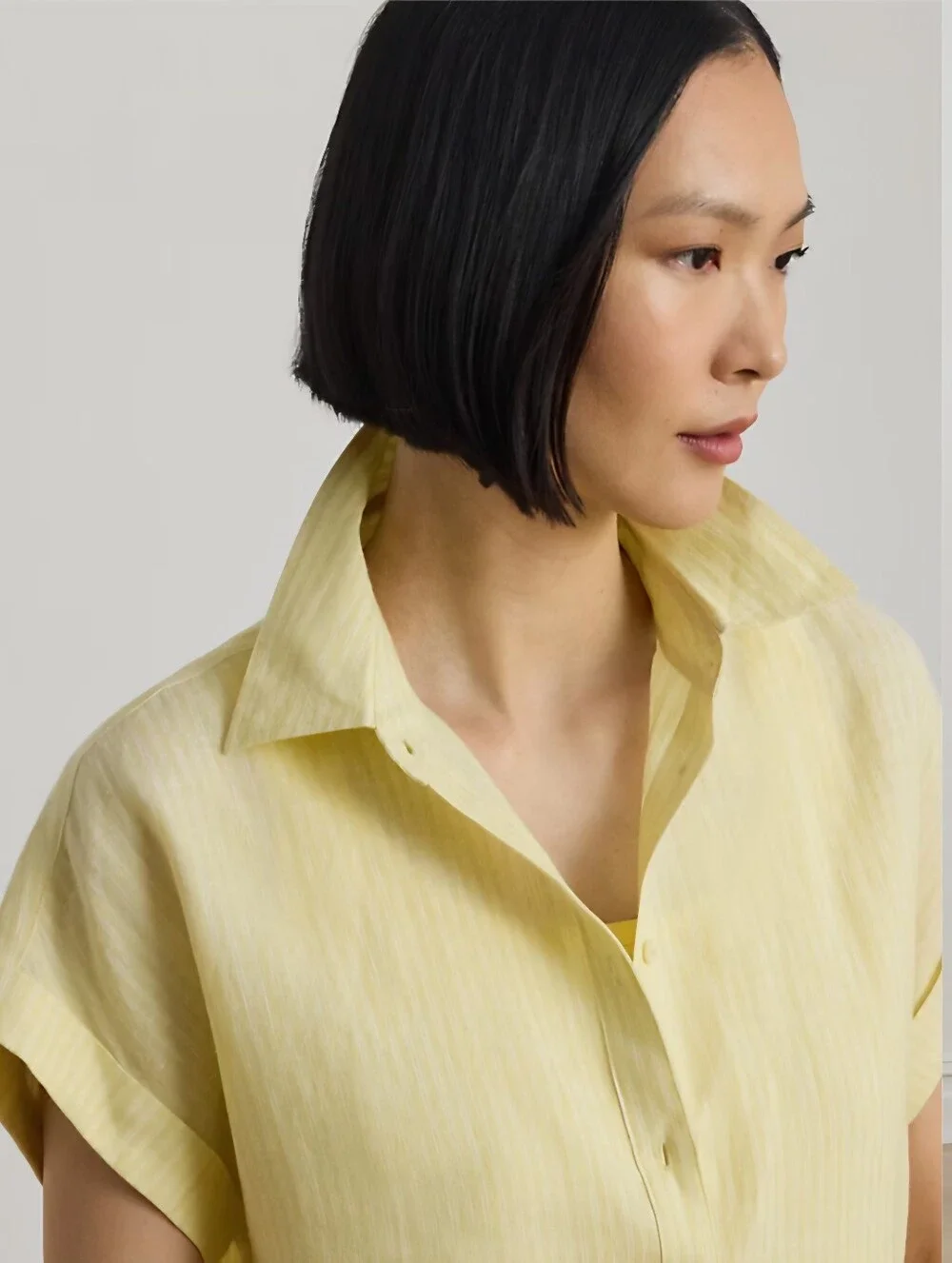 Lauren Ralph Lauren Yellow 100% Linen Short Sleeve Button Down Shirt Womens XL - Picture 3 of 11
